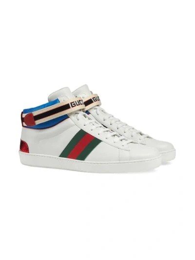Shop Gucci Stripe Ace High-top Sneakers In White ,multicolour