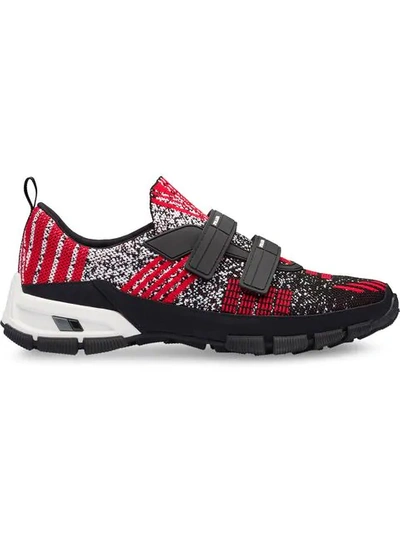 Prada Crossection Knit Black And Red Sneakers In F022c Black/scarlet Red