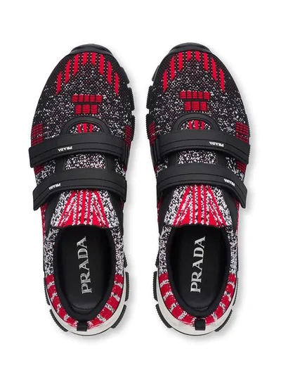 Shop Prada Crossection Knit Sneakers In F022c Black/scarlet Red