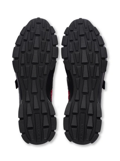Shop Prada Crossection Knit Sneakers In F022c Black/scarlet Red