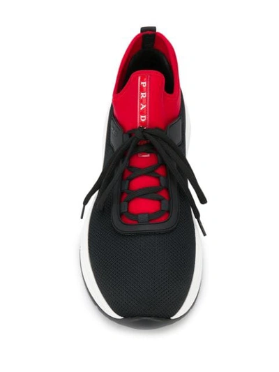 PRADA MESH DETAIL LOW-TOP SNEAKERS - 黑色