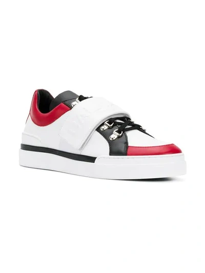 Shop Balmain Logo Touch Strap Sneakers In White