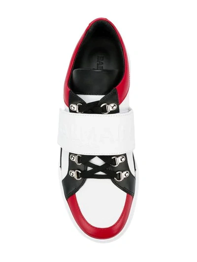 Shop Balmain Logo Touch Strap Sneakers In White