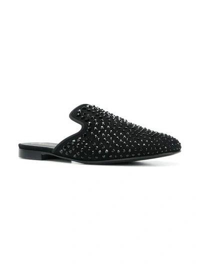 Shop Giuseppe Zanotti Embellished Slip-on Slippers In Black