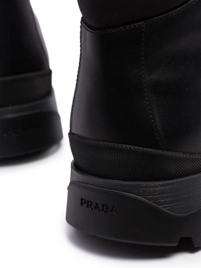 PRADA BLACK BRIXEN LEATHER HIKING BOOTS - 黑色