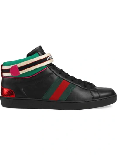 Shop Gucci Stripe Ace High-top Sneakers In Black