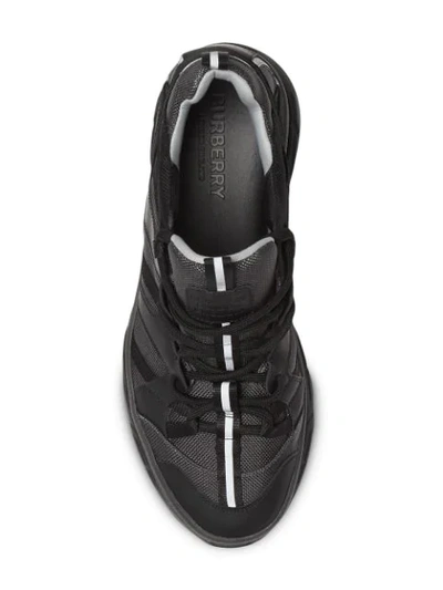 Shop Burberry Nylon And Leather Sneakers In Black