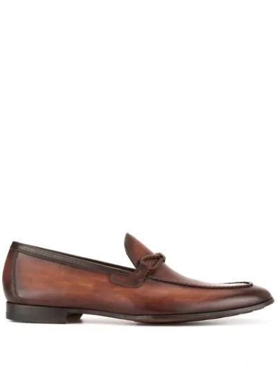 Shop Magnanni Woven Trim Loafers In Brown
