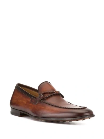 Shop Magnanni Woven Trim Loafers In Brown