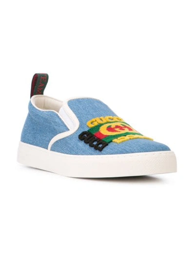 Shop Gucci Denim Slip-on Sneakers In Blue
