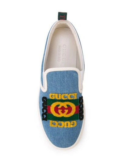 Shop Gucci Denim Slip-on Sneakers In Blue