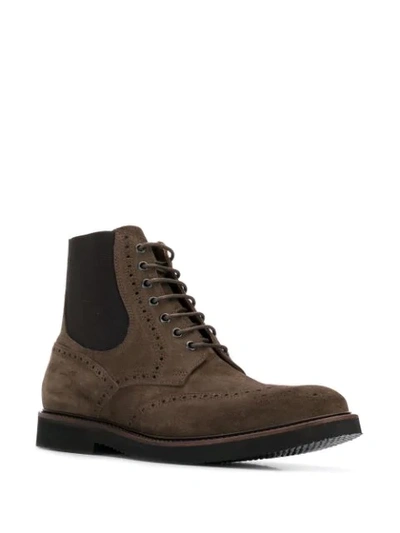 Shop Eleventy Perforated Lace-up Boots In Brown