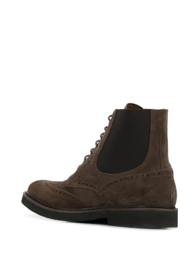 Shop Eleventy Perforated Lace-up Boots In Brown