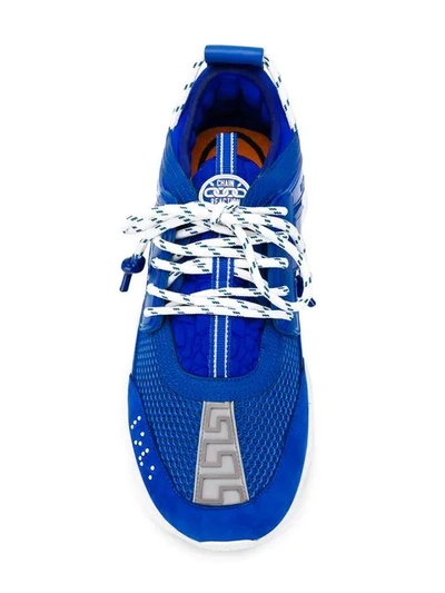 Versace Chain Reaction Mesh And Suede Trainers In Blue