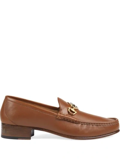 Shop Gucci Leather Loafers With Interlocking G Horsebit In Brown