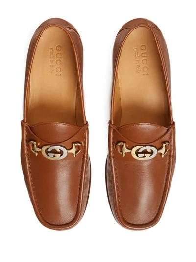 Shop Gucci Leather Loafers With Interlocking G Horsebit In Brown