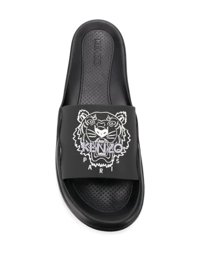 Shop Kenzo Tiger Logo Slides In Black