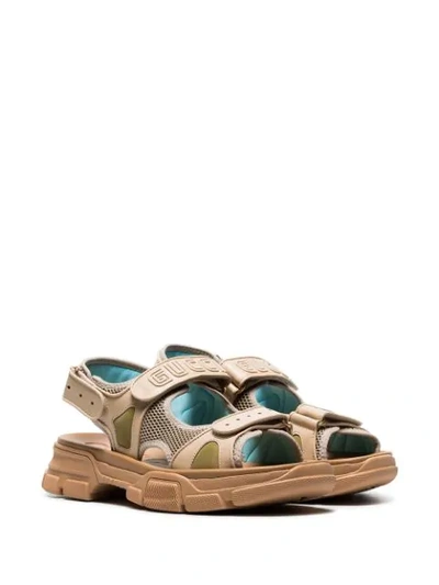 Shop Gucci Brown Aguru Leather And Mesh Hiking Sandals