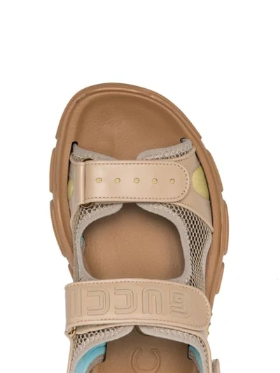 GUCCI BROWN AGURU LEATHER AND MESH HIKING SANDALS - 棕色