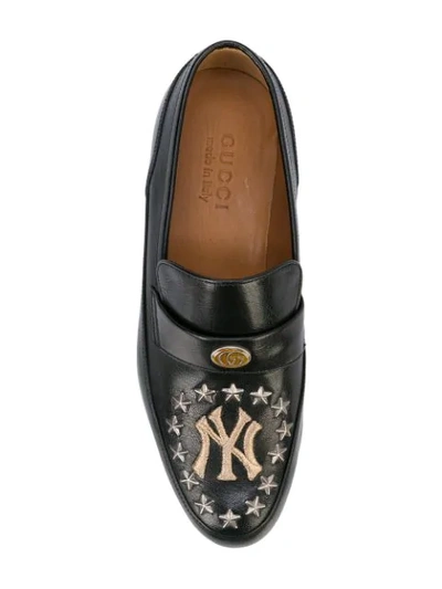 Shop Gucci Leather Loafer With Ny Yankees™ Patch In Blue