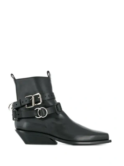 Shop Ann Demeulemeester Buckle Strap Ankle Boots In Black