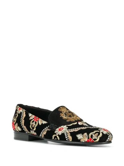 Shop Dolce & Gabbana Logo Embroidered Loafers In Black