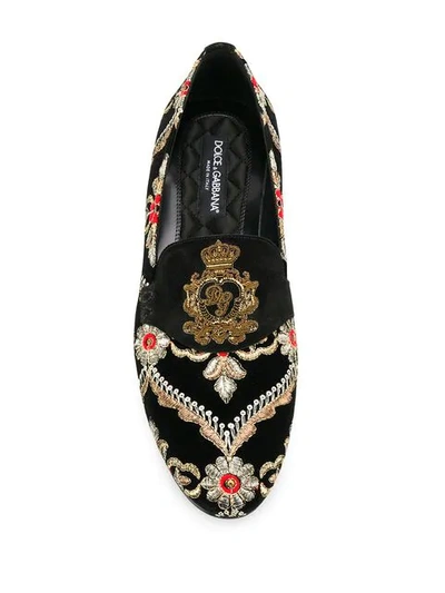 Shop Dolce & Gabbana Logo Embroidered Loafers In Black