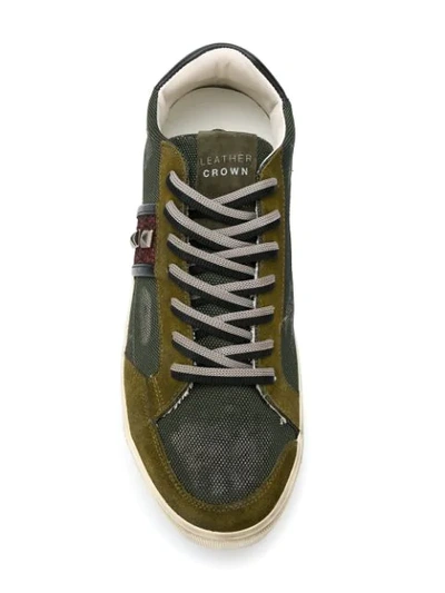 Shop Leather Crown Studded Detail Sneakers In Green