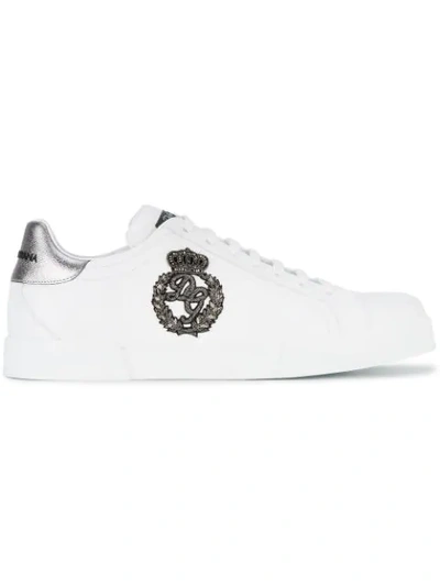 Shop Dolce & Gabbana Portofino Crest Appliqué Neakers In White