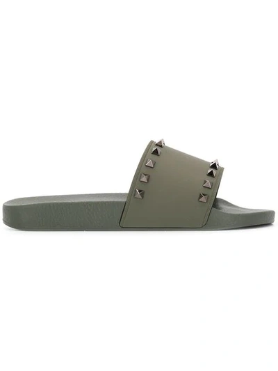 Valentino Garavani Men's Rockstud Pool Slide Sandals In Green | ModeSens