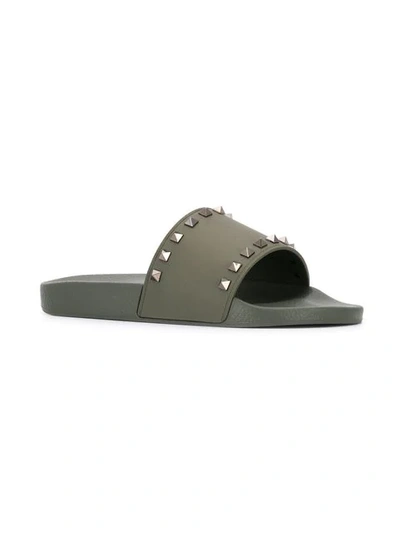 Valentino Men's Rockstud Pool Slide Sandals In Green
