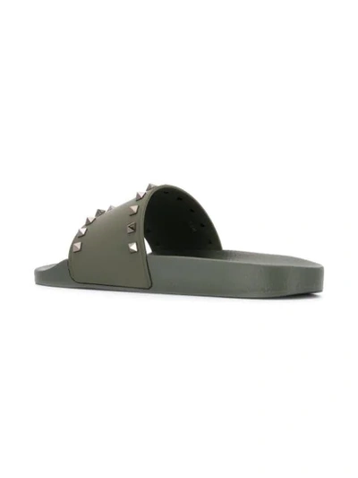 Valentino Men's Rockstud Pool Slide Sandals In Green