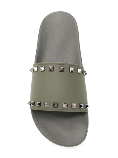 Valentino Men's Rockstud Pool Slide Sandals In Green