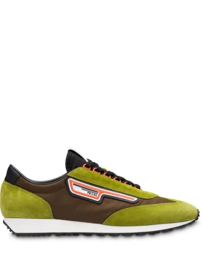 Shop Prada Suede And Nylon Sneakers In F0v9s Ivy Green+brown
