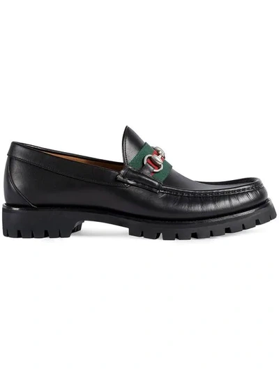 Shop Gucci Web Horsebit Loafers In Black