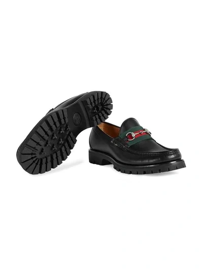 Shop Gucci Web Horsebit Loafers In Black