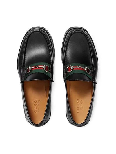 Shop Gucci Web Horsebit Loafers In Black
