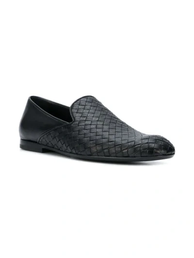Shop Bottega Veneta Intrecciato Weave Woven Loafers In Black
