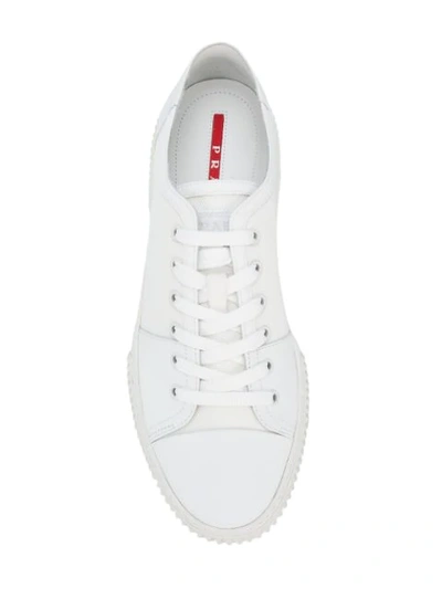 Shop Prada Low Top Lace-up Sneakers In White