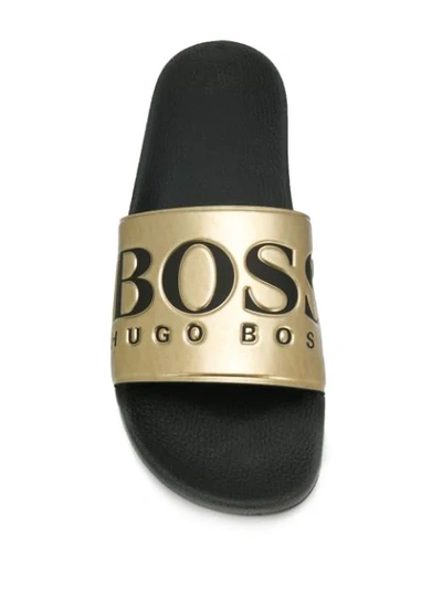 Shop Hugo Boss Logo Pool Slides In Gold