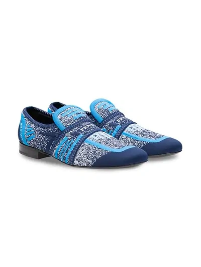 Shop Prada Semi-stretch Fabric Loafers In Blue