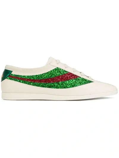 Shop Gucci Falacer Sneakers With Sequinned Web In White