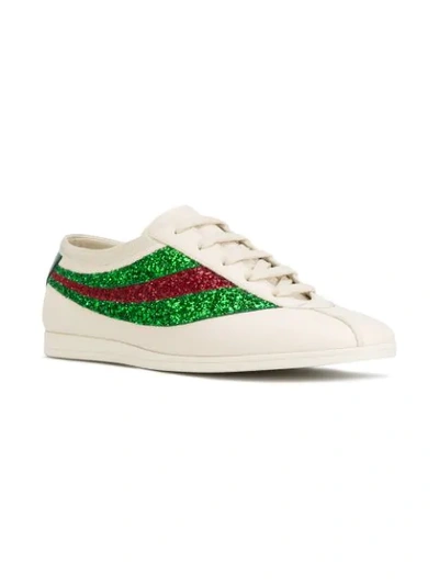 Shop Gucci Falacer Sneakers With Sequinned Web In White