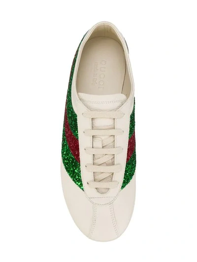 Shop Gucci Falacer Sneakers With Sequinned Web In White