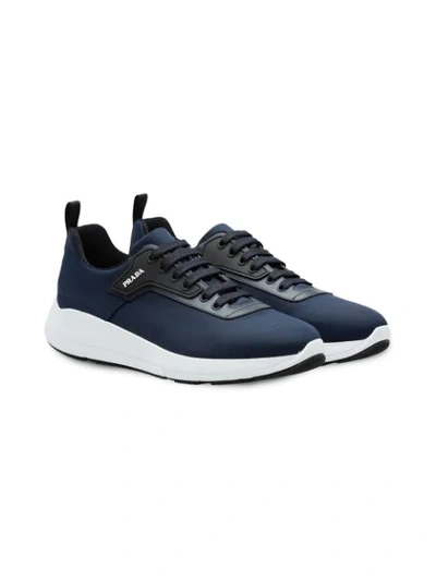 Shop Prada Technical Fabric Sneakers In Blue