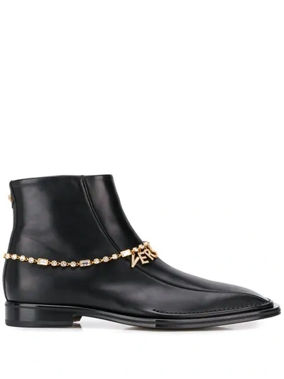 Shop Versace Quentin Ankle Leather Boots In Black
