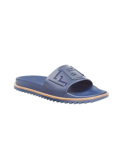 Shop Fendi Logo-embossed Slide Sandals In Blue