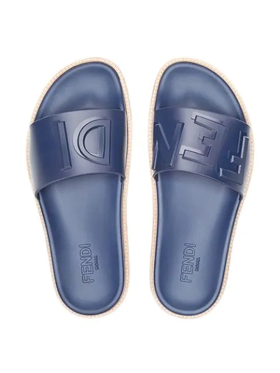 Shop Fendi Logo-embossed Slide Sandals In Blue