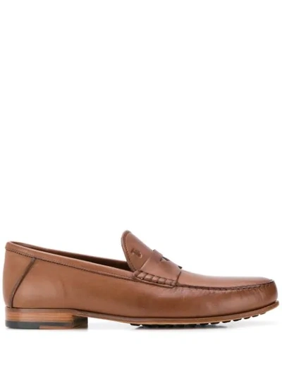 Shop Tod's Penny Bar Loafers In Brown