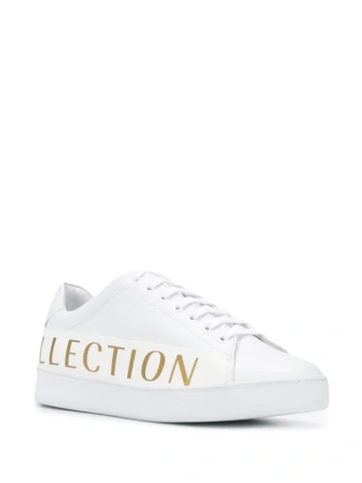 Shop Versace Logo Print Lace Up Sneakers In White